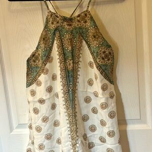 O'Neill Floral Halter Dress in Sea Glass Green, Gold, and Cream